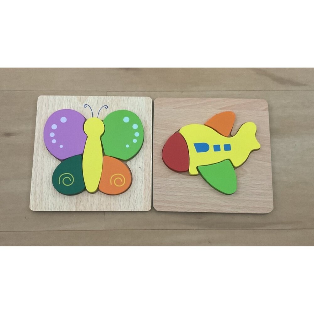 Wooden Butterfly & Airplane Toddler Puzzle Set
